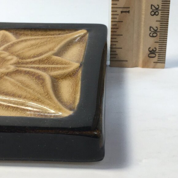 Handcrafted Majolica Style Drink Coasters Floral Ceramic Decor Gold Black - Picture 5 of 5